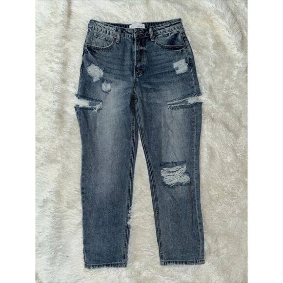 Risen Denim - NWT Risen Cotton Blend Distressed High Rise Barrel Leg Jeans Size 5/27
